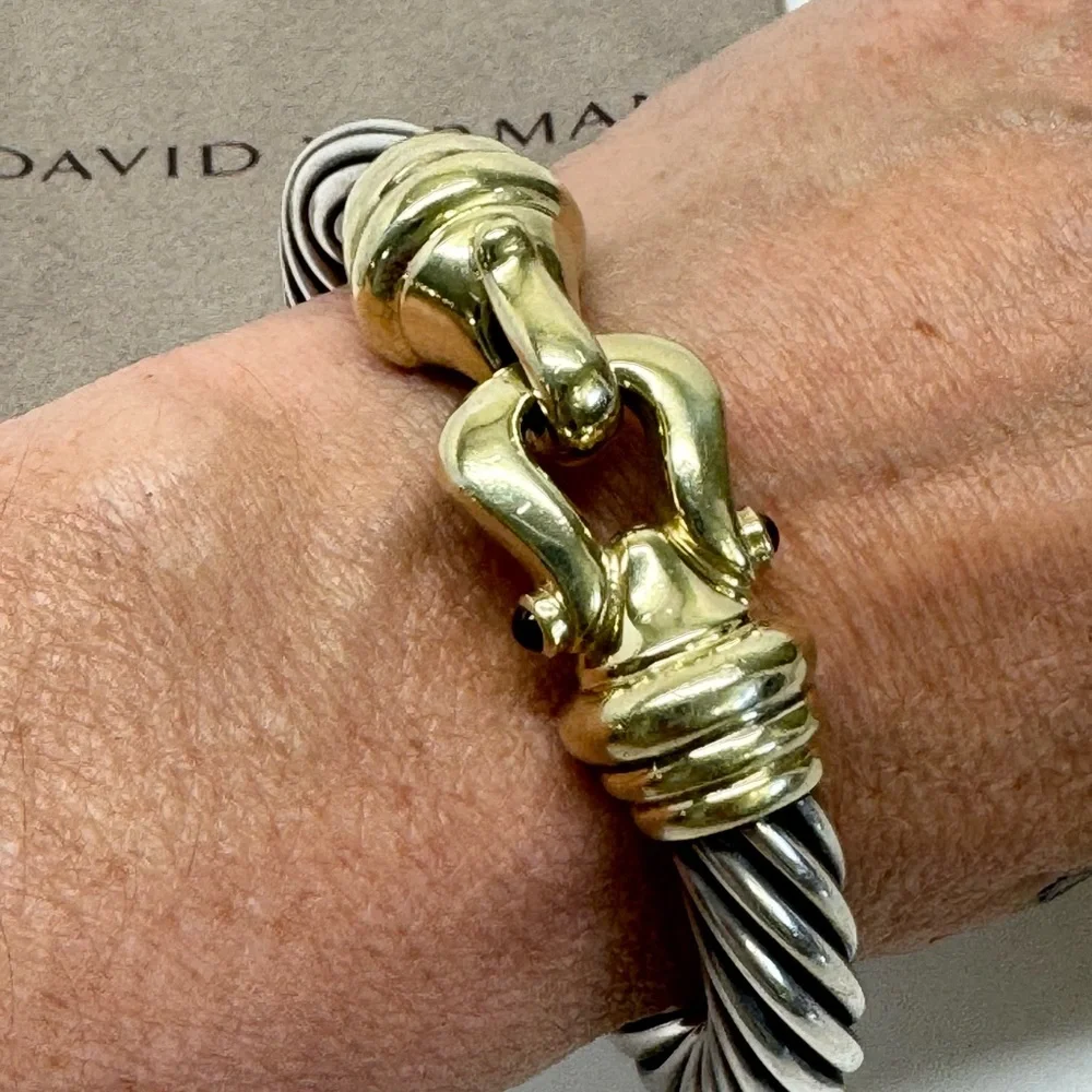 David Yurman 10mm Gold Buckle Sterling Silver Bracelet - Picture 10 of 11
